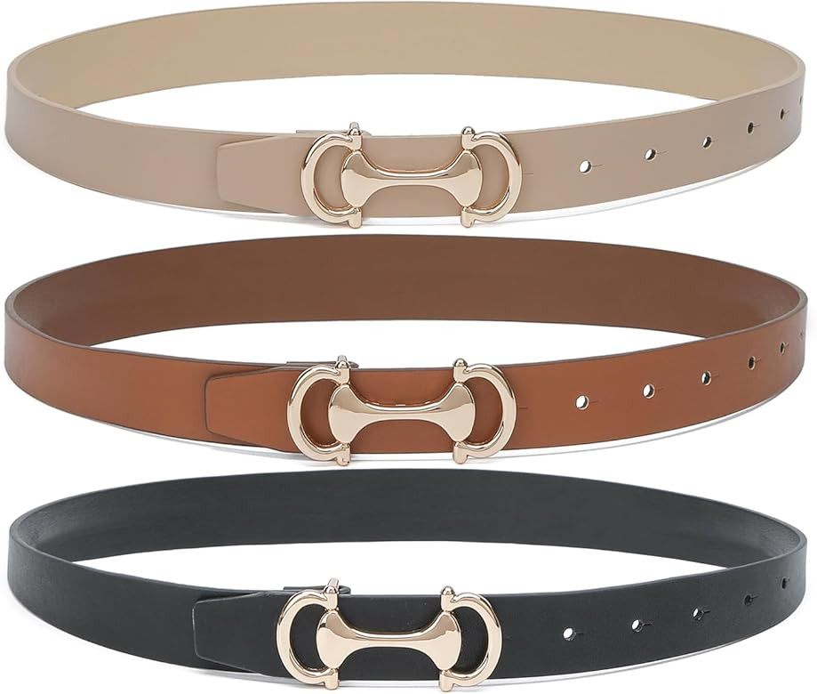 HOTWILL 3 Pack Women's Leather Belts for Jeans Dresses Fashion Ladies Waist Belt with Gold Buckle | Amazon (US)