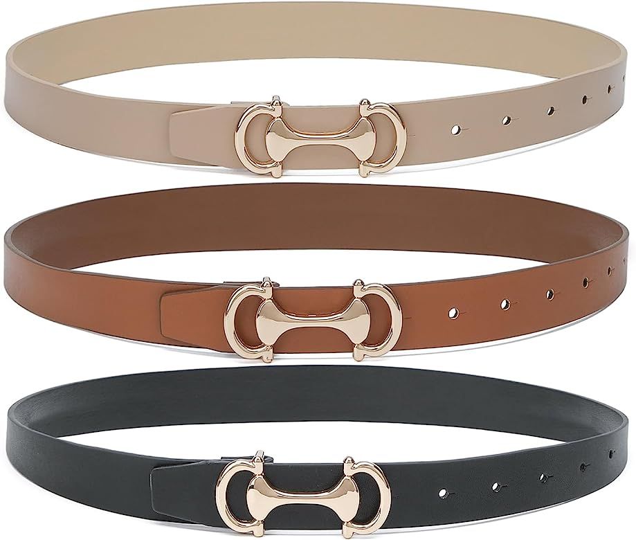 HOTWILL 3 Pack Women's Leather Belts for Jeans Dresses Fashion Ladies Waist Belt with Gold Buckle | Amazon (US)