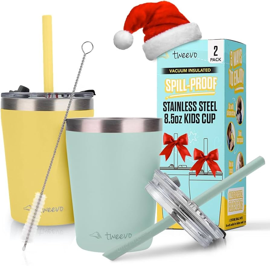 Tweevo Kids Tumblers with Spill-Proof Screw Lids - Tumbler, 8.5 oz. Stainless Steel Cups With Str... | Amazon (US)