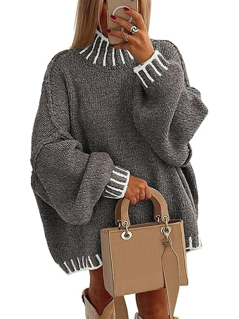 PRETTYGARDEN Women's Winter Oversized Pullover Sweaters Long Sleeve Mock Neck Chunky Knit Slouchy... | Walmart (US)