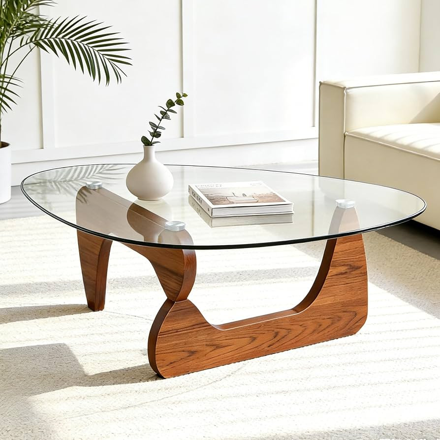 Coffee Table for Living Room, Small Coffee Table with Triangle Tempered Glass Top & Wood Legs, Mo... | Amazon (US)