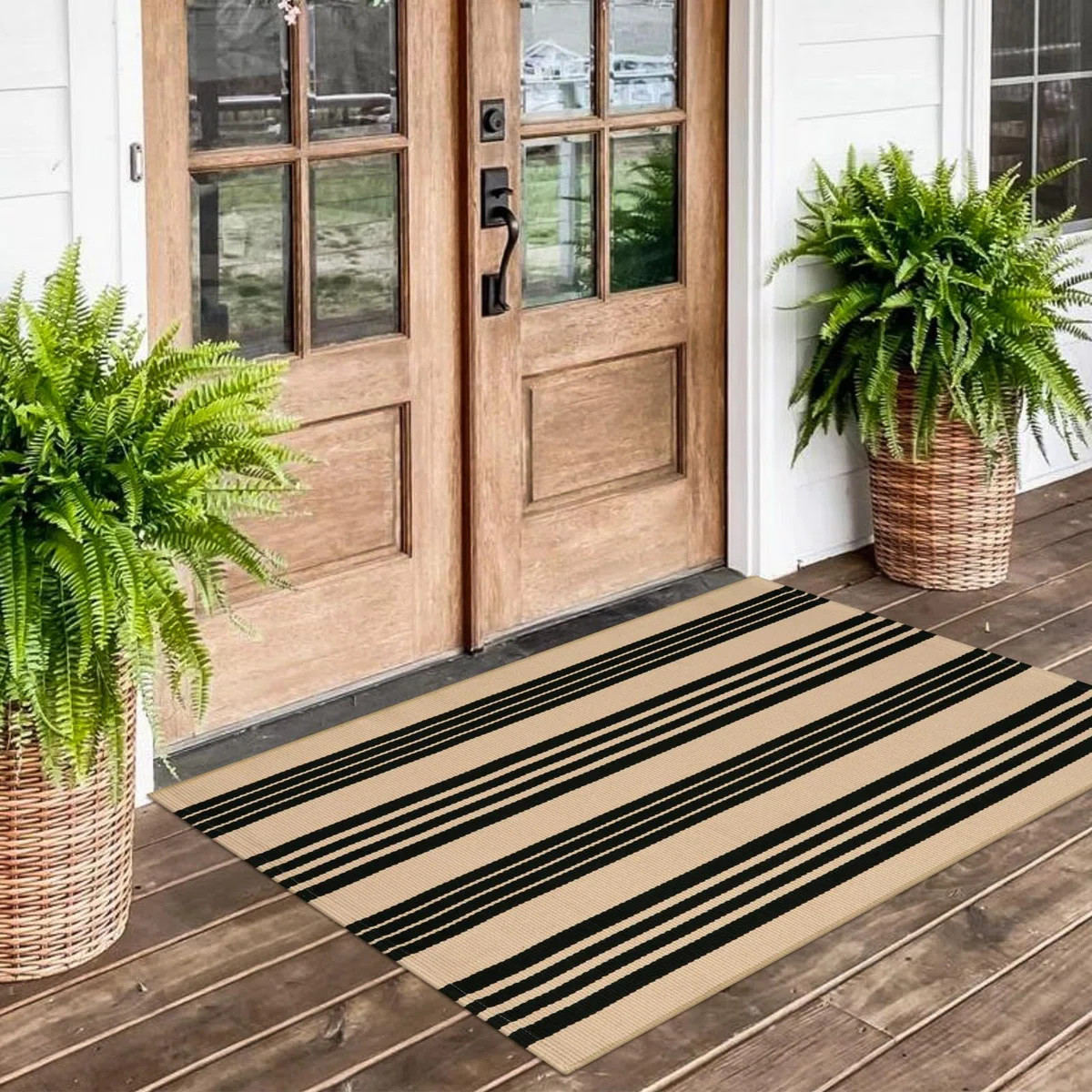 Outdoor Door Mat 27.5"X43", Black And Tan Outdoor Rugs Cotton Hand-Woven Front Door Rug Machine W... | Wayfair North America