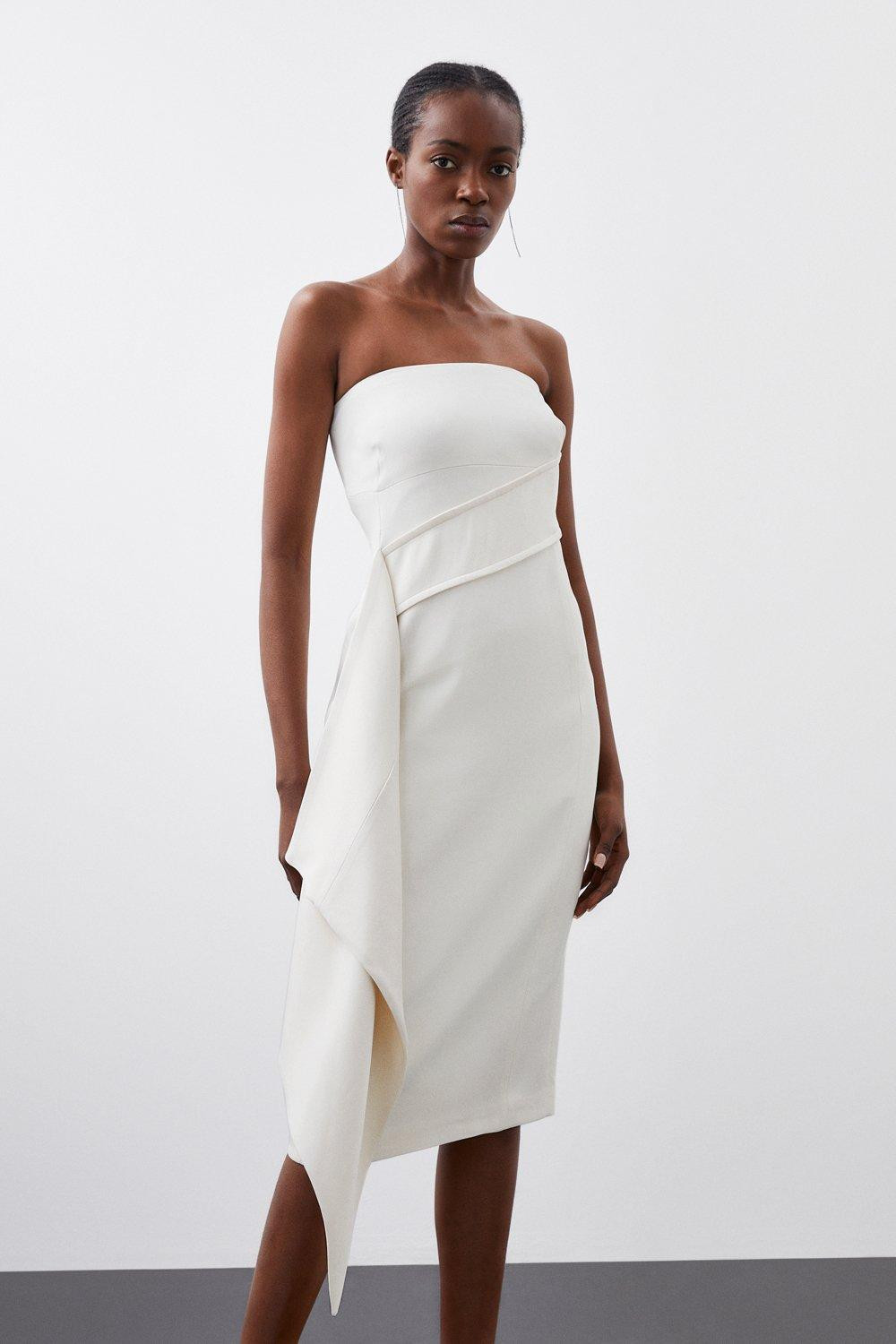 Polished Viscose Bandeau Drape Waist Midi Dress | Karen Millen US