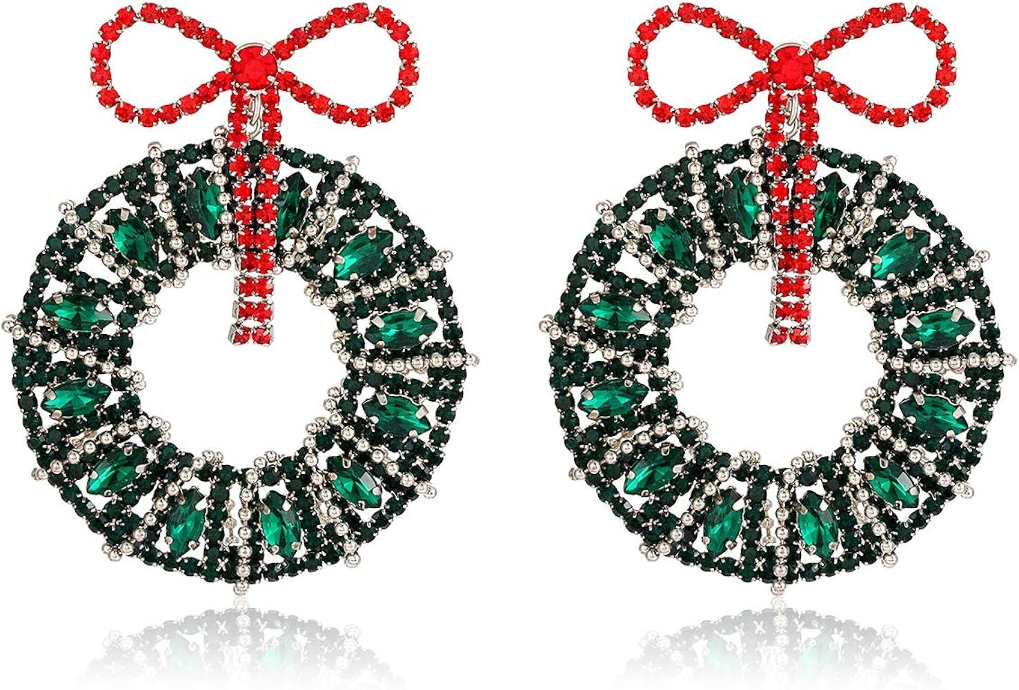 NLCAC Christmas Earrings Pave Crystal Rhinestone Snowman Cane Wreath Stud Drop Dangle Earrings Xm... | Amazon (US)