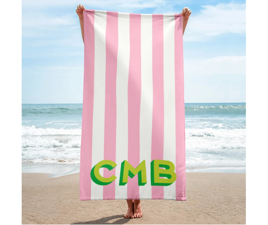 Shadow Monogram Striped Custom Beach Towels Personalized - Etsy | Etsy (US)