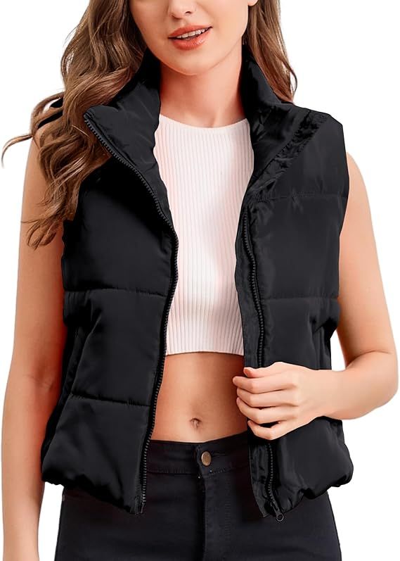 Memorose Womens Puffer Vest Sleeveless Cropped Puffer Jacket Lightweight Coat with Pockets | Amazon (US)