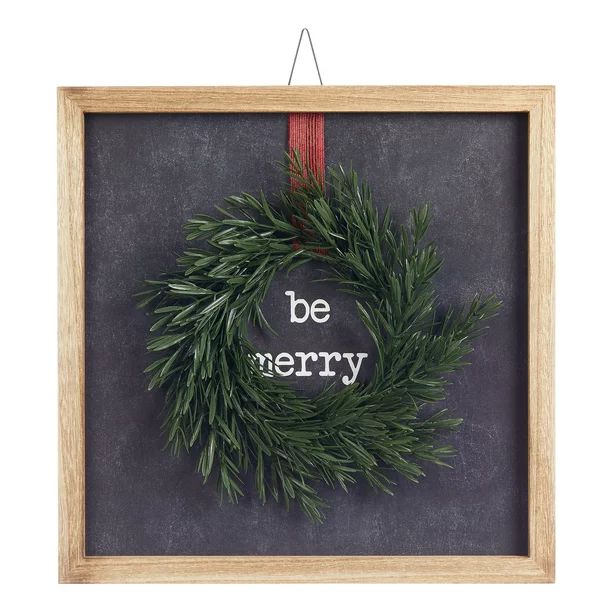 Holiday Time Wreath Hanging Sign Decoration, Be Merry | Walmart (US)