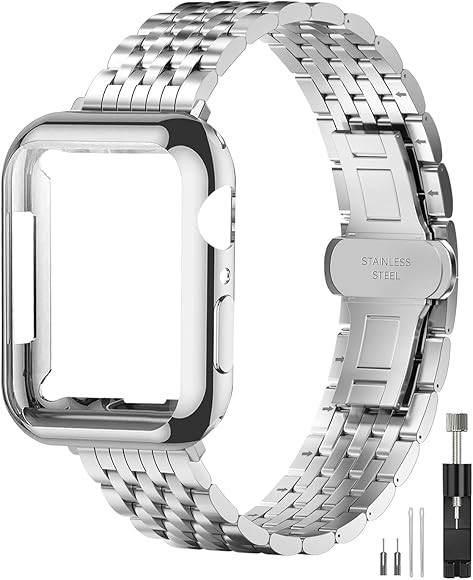 Slim Metal Band with Apple Watch Band 40mm 41mm 38mm 45mm 44mm 42mm, Dressy Stainless Steel Chain... | Amazon (US)