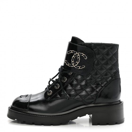 CHANEL

Shiny Calfskin Quilted Lace Up Combat Boots 40.5 Black | Fashionphile