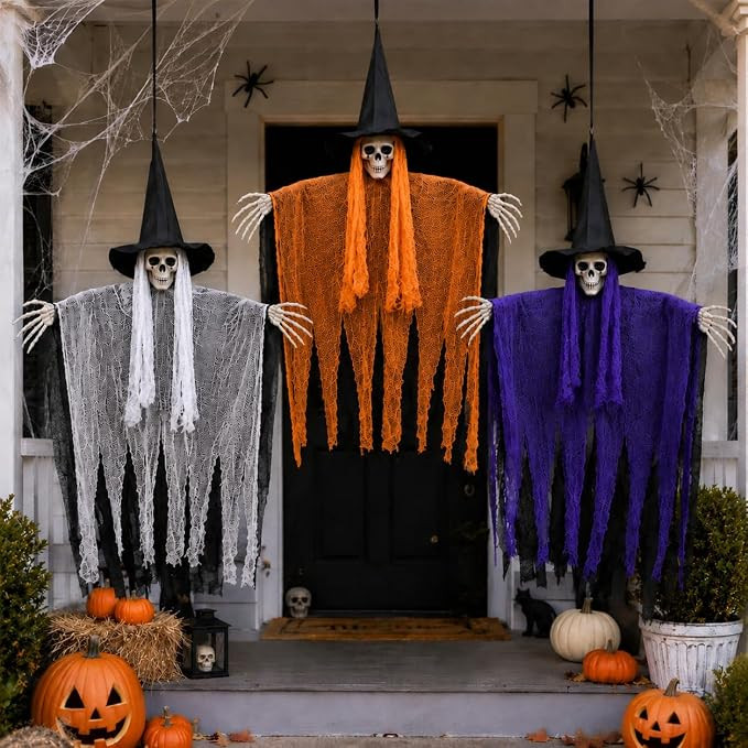 Bearhug Halloween Hanging Ghost Decorations, 3 Pack Scary Reaper Decor | Large hanging ghosts wit... | Amazon (US)