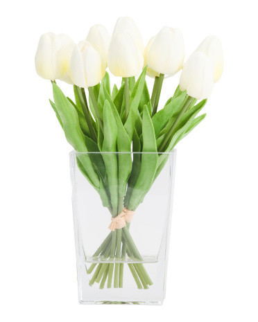 Real Touch Tulips In Glass Vase | TJ Maxx