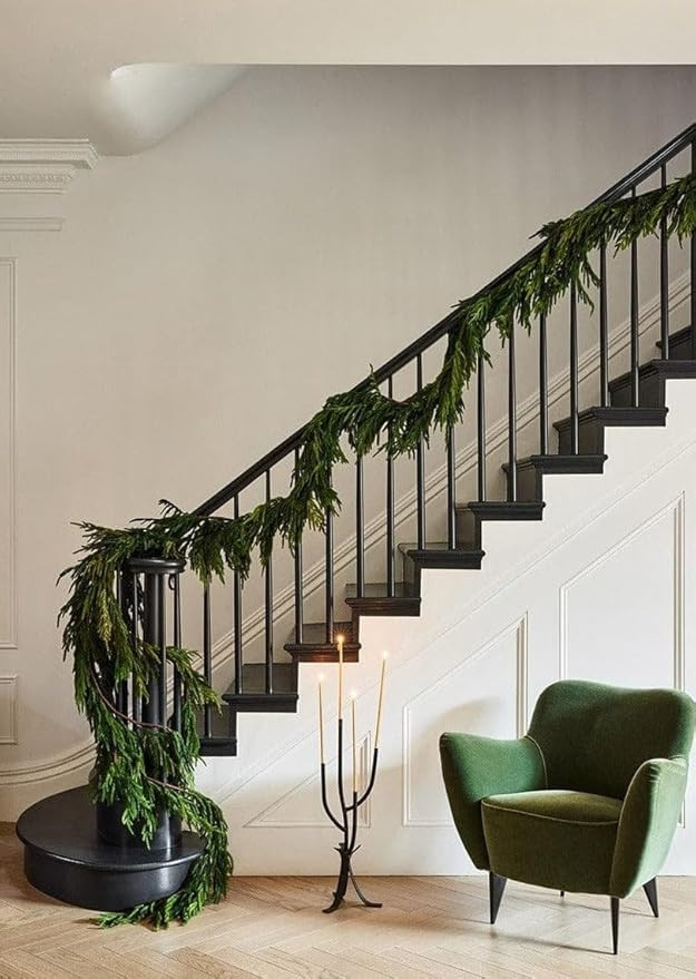 Afloral Real Touch Norfolk Pine Entry/Staircase Garland - 180" Long | Amazon (US)