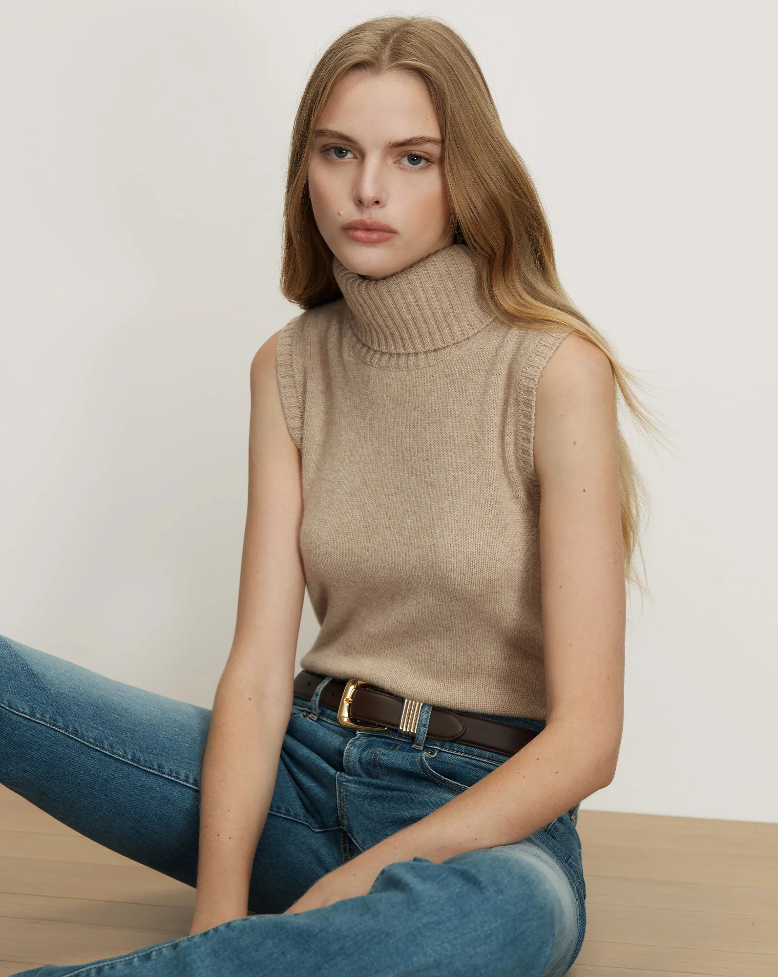 Mazzy Cashmere Sleeveless Sweater in Oatmeal | Veronica Beard | Veronica Beard