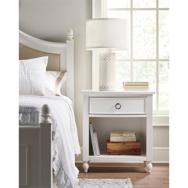 Curved Front One Drawer Wood Nightstand in White - Walmart.com | Walmart (US)