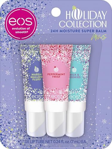eos Holiday 24H Moisture Mini Super Balm Set, Peppermint Twist, Milk & Cookies, Marshmallow Fluff... | Amazon (US)