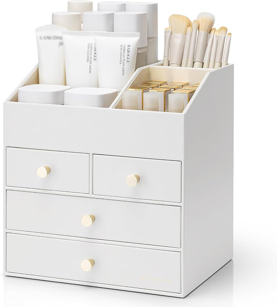 VLANDO Makeup Organizer,Vanity Organizer with Drawers, PU Leather Skincare Organizer Perfume Orga... | Amazon (US)