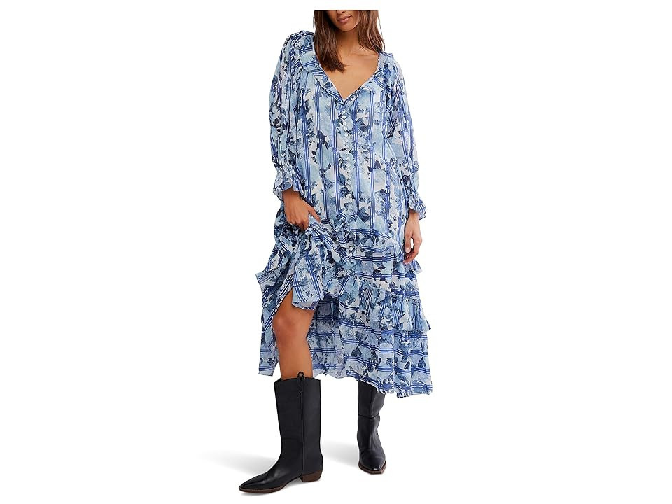 Free People Garden Wonders Maxi Women's Dress Blue Combo : XS (Women's 0-2), Cotton/Rayon | Zappos