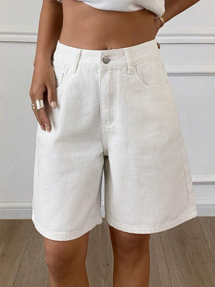 Livesso Women's Summer Casual Denim Bermuda Shorts Denim Shorts | SHEIN