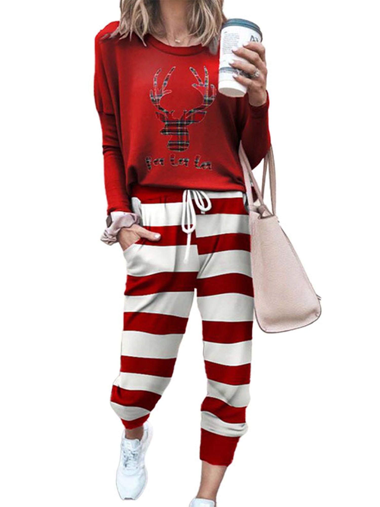 Capreze Christmas Casual Loose Outfit for Womens Xmas Holiday Party Pajamas Two Piece Loungewear ... | Walmart (US)