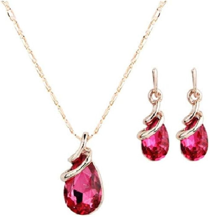 COLORFUL BLING Rose Gold Teardrop Infinity Pendant Necklace Dangle Earring Bridal Pearl Jewelry S... | Amazon (US)