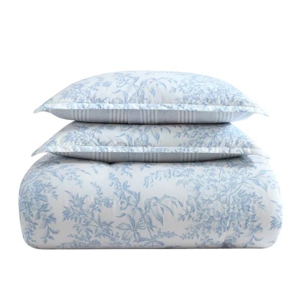 Bedford Blue/White Cotton Reversible Comforter Set | Wayfair North America