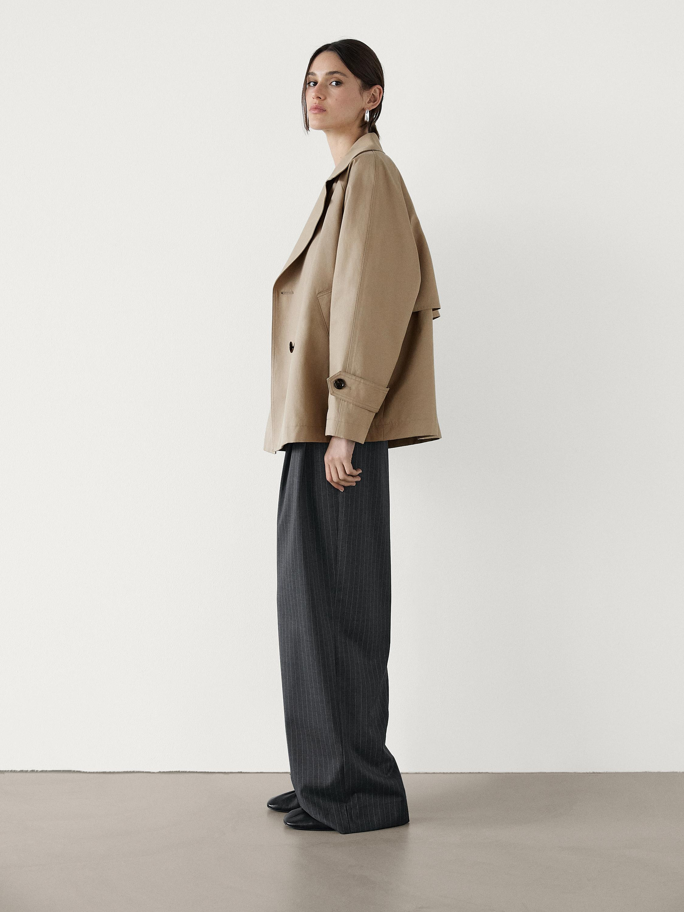 Short cotton blend trench coat with tabs | Massimo Dutti US