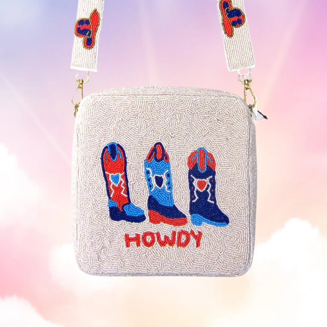 HOWDY Cowboy Cowgirl Hat Boots Beaded Crossbody Box Bag - Etsy | Etsy (US)