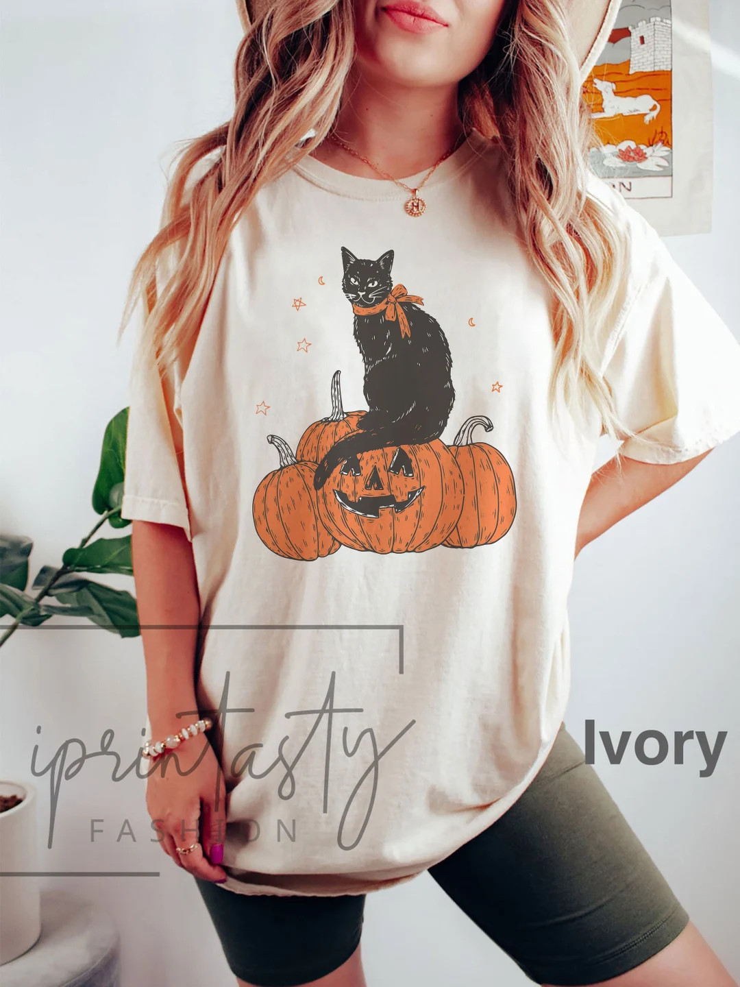 Comfort Colors® Black Cat on Pumpkin Shirt, Shirt for Fall, Black Cat T-shirt, Halloween Black C... | Etsy (US)