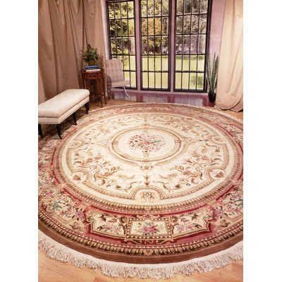 Signature Hand-Knotted Beige And Rose Aubusson Design Rug | Wayfair North America