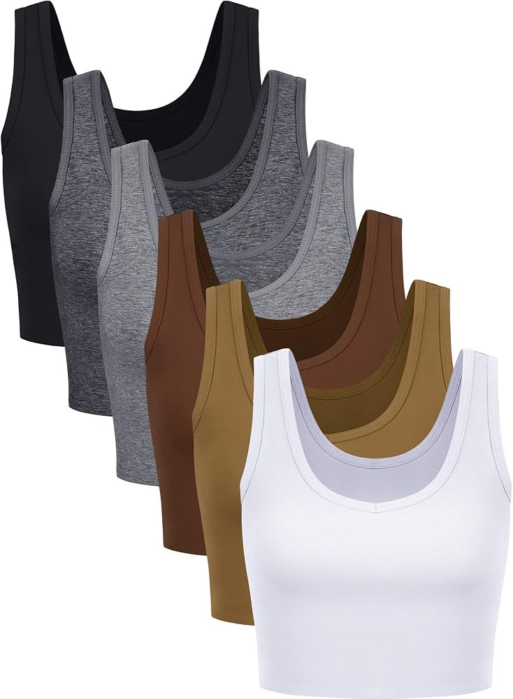 6 Pieces Women Basic Crop Tank Tops Sleeveless Sports Crop Top | Amazon (US)