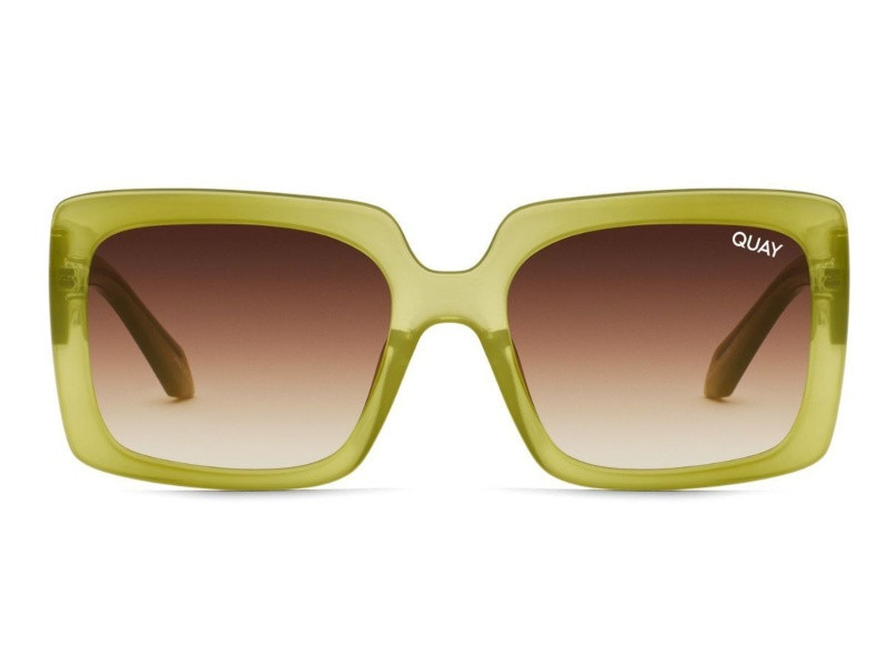 Quay Total Vibe Green Square Frame / Brown Lenses Sunglasses | JTV Jewelry