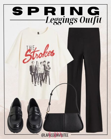 Revamp your spring wardrobe with this retro-inspired ensemble! Rock a graphic tee with trendy flared leggings for a fun and fashionable twist. Slip into classic loafers for a touch of sophistication and grab a chic shoulder bag to complete the look with effortless style.

#LTKstyletip #LTKSeasonal #LTKSpringSale