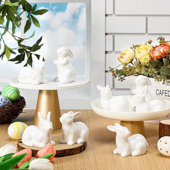 Nuenen 8 Pcs Easter Bunny Decorations Mini Ceramic Rabbit Figurine Decor Vintage Bunny Figurine 3... | Amazon (US)