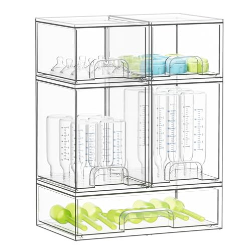 SpaceAid Bottle Storage Organizer Baby - Acrylic Bottles Station Organizer Container, Stackable Clear Drawers for Countertop, Vanity, Bathroom, Cabinet, Pantry Organization, 5 Pack, 2S2M1L, 15.4"H | Amazon (US)