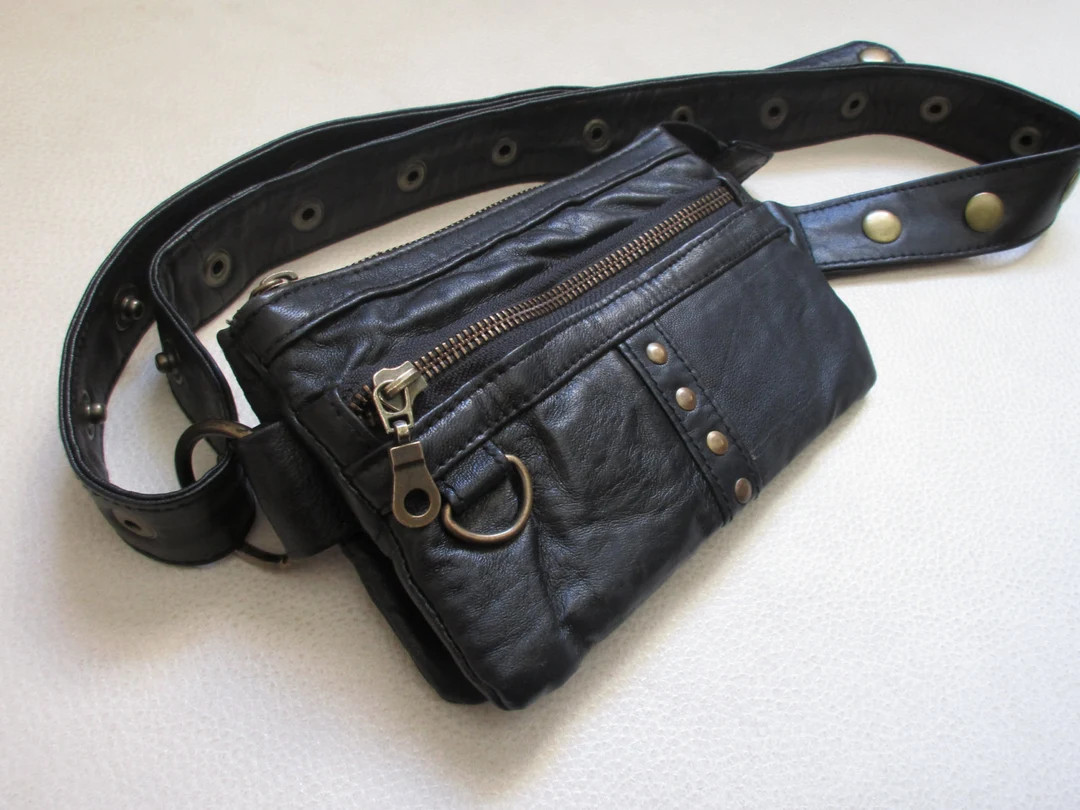 Black Studded Leather Fanny Pack - Etsy | Etsy (US)