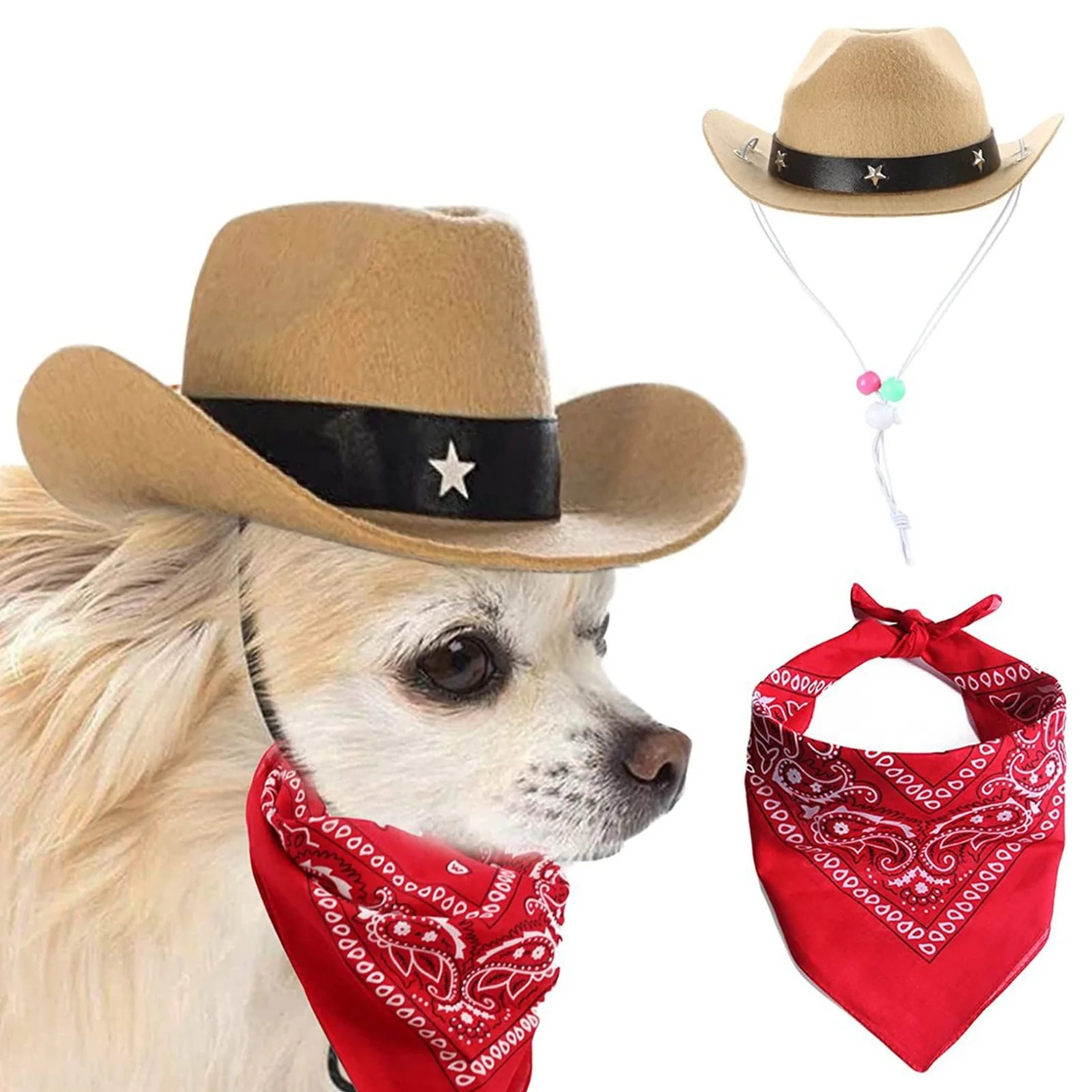 Western Cowboy Dog Costume Hat Scarf Set Breathable Adjustable Buckle Comfortable to Wear Stylish... | Walmart (US)