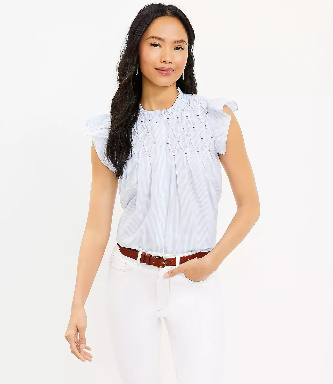 Stripe Pintucked Button Shell | LOFT