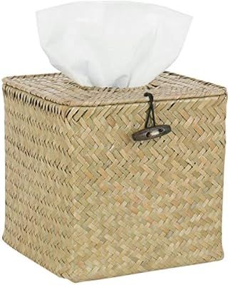 MyGift Woven Seagrass Refillable Tissue & Napkin Holder with Hinged Top Lid | Amazon (US)