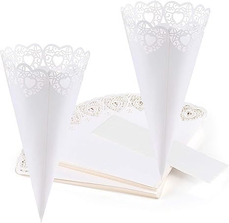 GWHOLE 100 Pcs Heart Confetti Petal Cone for Wedding Party, White | Amazon (US)