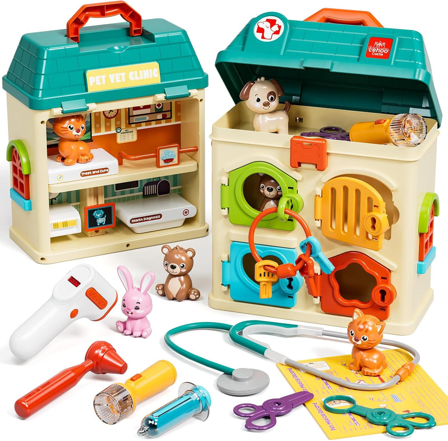 Lehoo Castle Veterinarian Playset for Kids, Pet Vet Toys Doctor Kit for Toddlers 3-5, Critter Clinic Toy with Keys, Pet Care Playset Hospital, Pretend Play Toy for Toddlers 1-3 | Amazon (US)