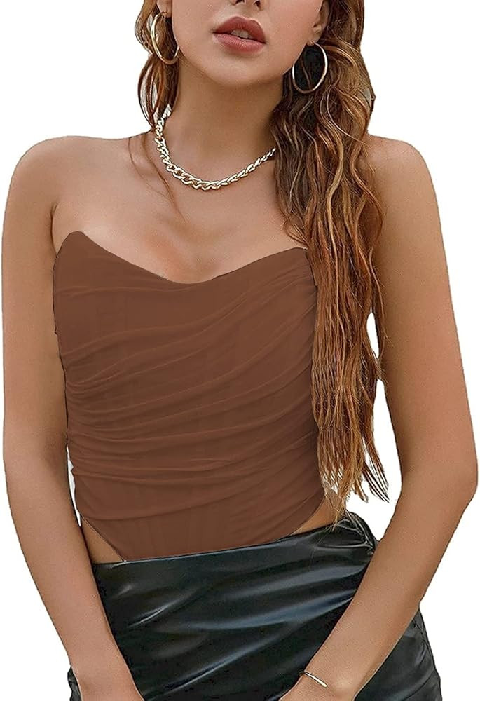 Modegal Women's Vintage Strapless Open Back Boned Mesh Bustier Zip Back Corset Bodyshaper Crop To... | Amazon (US)