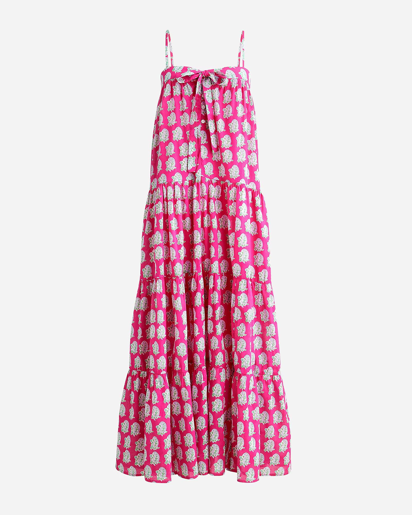 SZ Blockprints™ X J.Crew tie-front tiered maxi dress in bright-pink paisley | J.Crew US
