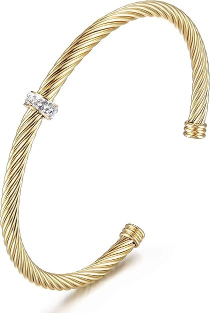 Gold Bracelet Bangle for Women Girls Silver Mixible Cable Wire Cuff Twisted Chunky Polished Brace... | Amazon (US)
