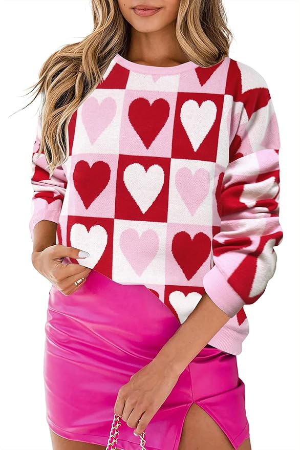 Valentines Sweater Women Love Heart Graphic Valentine's Long Sleeve Casual Knitted Sweaters Pullo... | Amazon (US)
