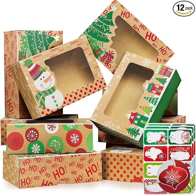 party funny 12 Christmas Cookie Boxes -Large Kraft Holiday Bakery Food Container for Gift Giving ... | Amazon (US)