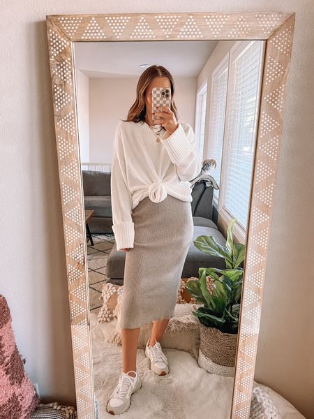 Teacher outfit idea🍎 wearing a small sweater and one size dress. 

Teacher outfit | teacher style | outfit idea | classroom outfit | amazon outfit | amazon style | sneaker outfit | Amazon find | dress and sweater

#LTKstyletip #LTKfindsunder50