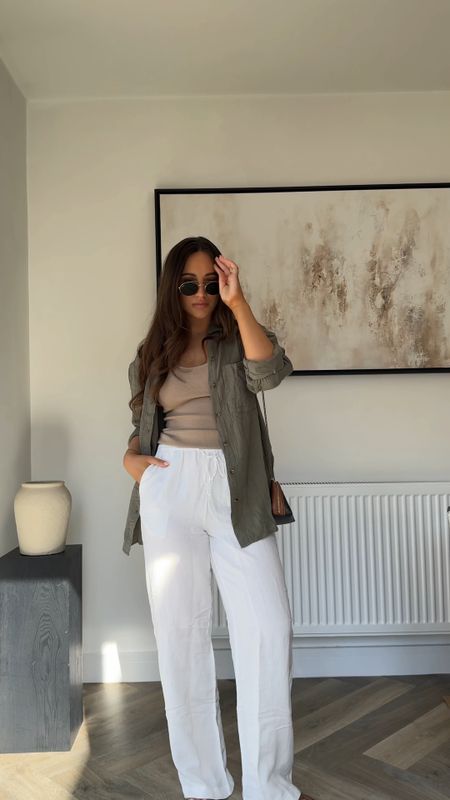 OOTD grwm, casual outfit styling, H&M, linen trousers, khaki shirt, ray ban sunglasses, celine bag, day time outfit, Astrid & Miyu, casual outfit 

#LTKSeasonal #LTKeurope #LTKstyletip