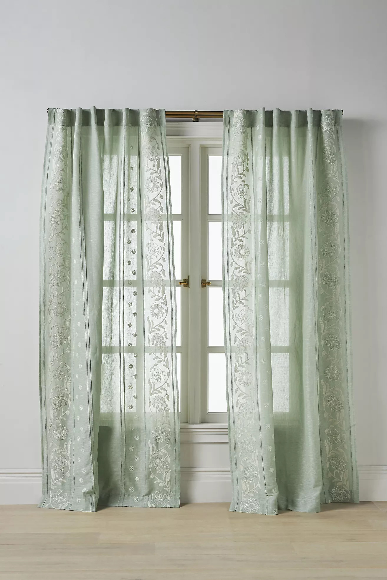 Manette Embroidered Cotton Linen Sheer Curtain | Anthropologie (US)