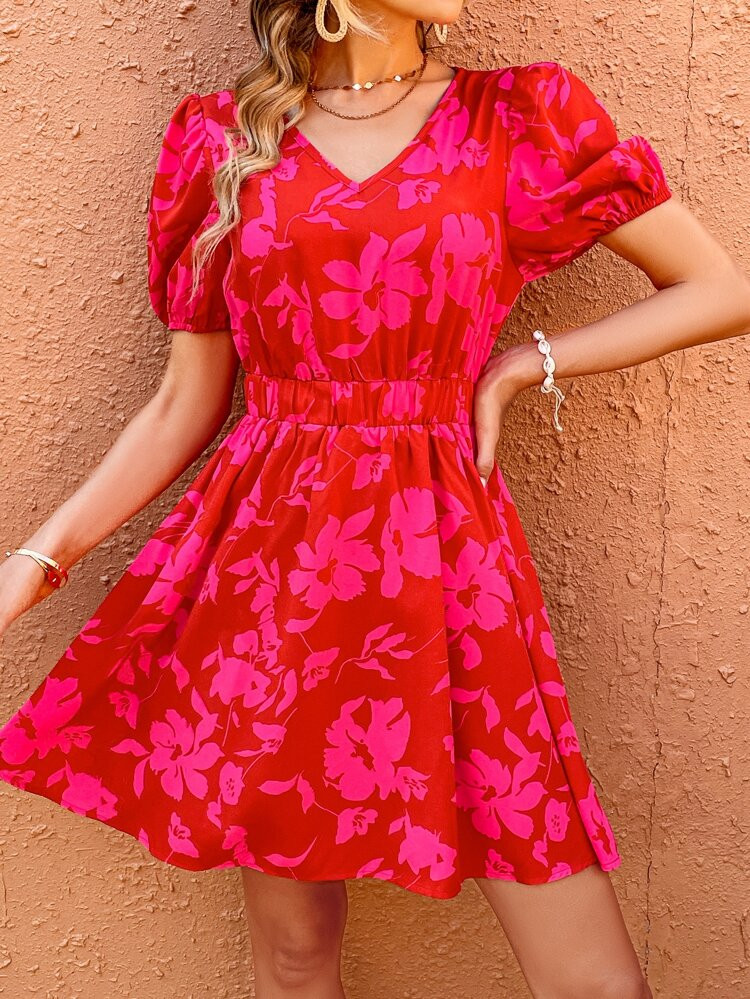 Floral Print Puff Sleeve Dress | SHEIN