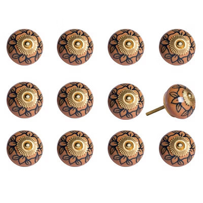 HomeRoots Set of Twelve Blue And Orange Ceramic And Metal Drawer Pull Knobs | Target